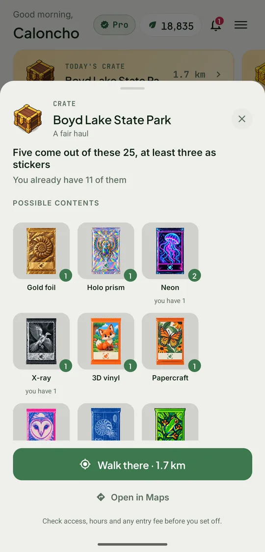 A crate’s possible contents: gold foil, holo prism, neon and more, with how many of each you already own